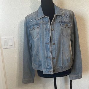 CHAPS Women’s Aztec Embroidered Blue Denim Jean Jacket Sz XL
